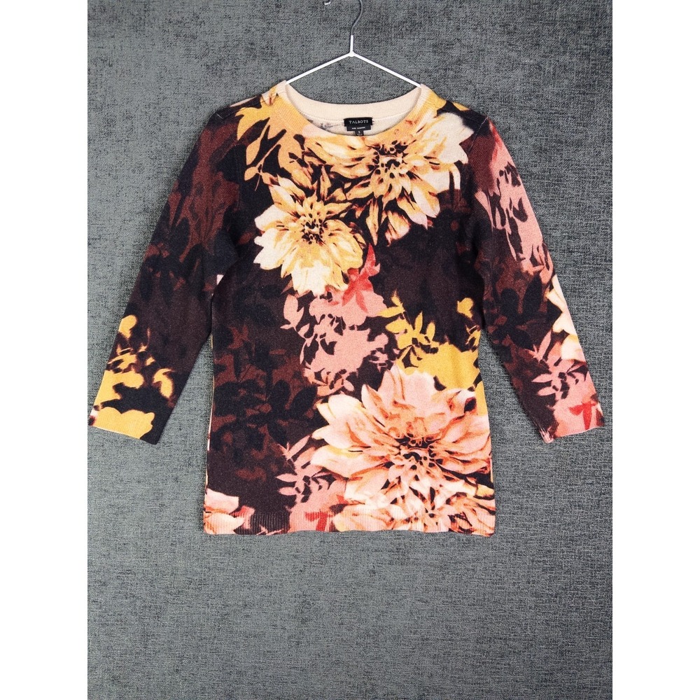 Talbots Cashmere Sweater Womens S Knit Pullover Floral Grandma Crewneck